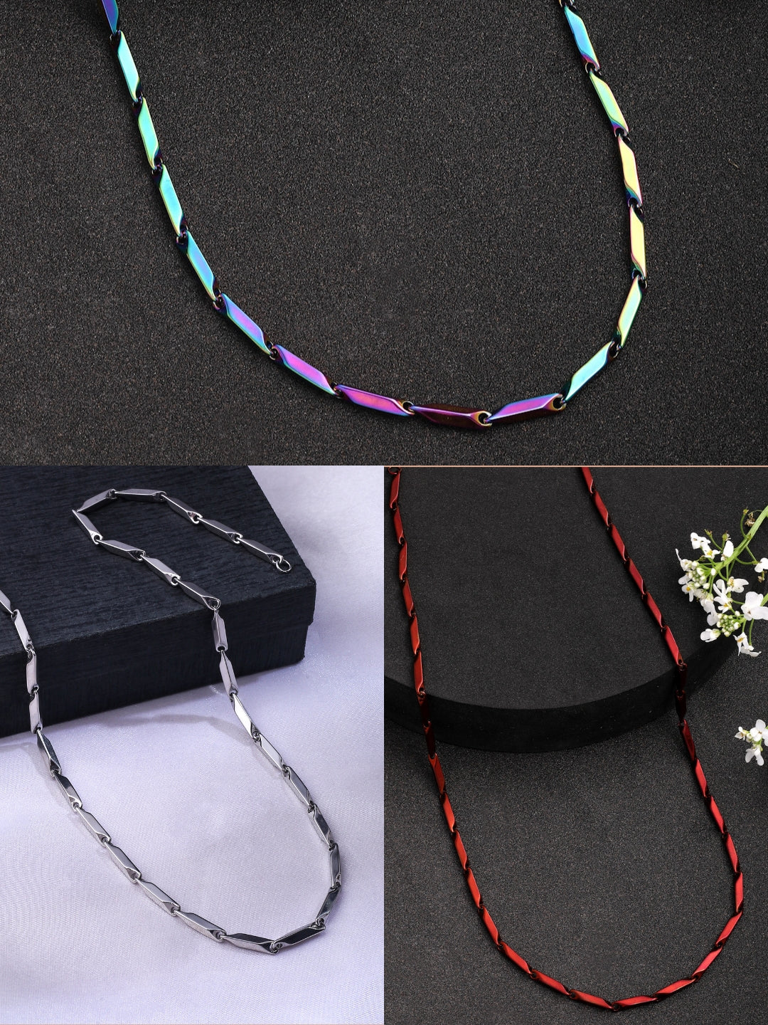 NVR Men Set of 3 Stainless Steel Trendy Stylish Chain - Distacart