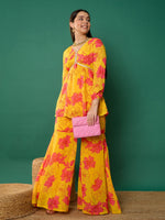 Thumbnail for Lyush Girl Yellow Floral Peplum Top With Biased Flare Sharara - Distacart