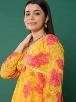 Thumbnail for Lyush Girl Yellow Floral Peplum Top With Biased Flare Sharara - Distacart
