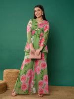 Thumbnail for Lyush Girl Green Floral Peplum Top With Biased Flare Sharara - Distacart
