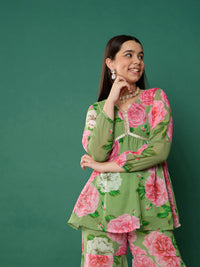 Thumbnail for Lyush Girl Green Floral Peplum Top With Biased Flare Sharara