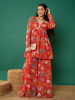 Thumbnail for Lyush Girl Red Floral Peplum Top With Biased Flare Sharara - Distacart