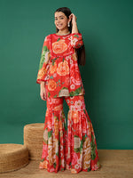 Thumbnail for Lyush Girl Red Floral Short Kurta With Sharara Pants - Distacart