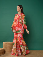Thumbnail for Lyush Girl Red Floral Short Kurta With Sharara Pants - Distacart