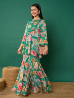 Thumbnail for Lyush Girl Green Floral Short Kurta With Sharara Pants - Distacart
