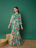 Thumbnail for Lyush Girl Green Floral Short Kurta With Sharara Pants - Distacart