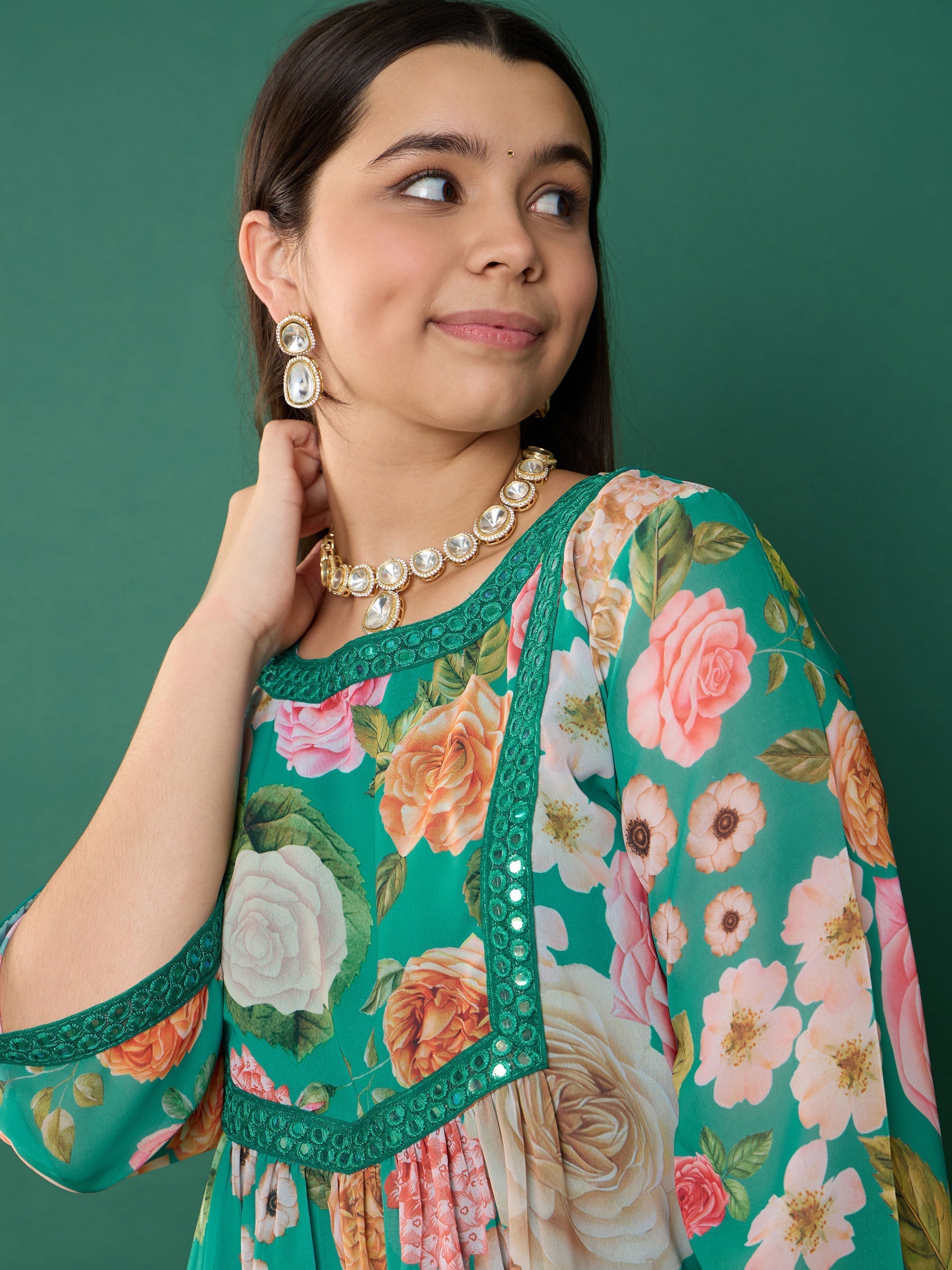 Lyush Girl Green Floral Short Kurta With Sharara Pants - Distacart