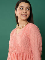 Thumbnail for Lyush Girl Pink Mukesh Wrap Peplum Top With Palazzos - Distacart
