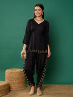 Thumbnail for Lyush Girl Black Solid Peplum Top With Dhoti Pants - Distacart