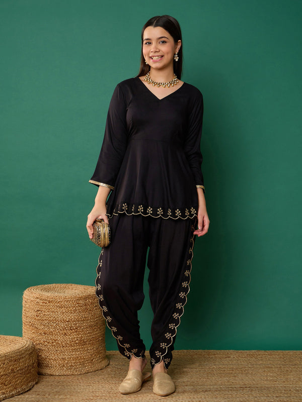 Lyush Girl Black Solid Peplum Top With Dhoti Pants - Distacart