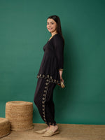 Thumbnail for Lyush Girl Black Solid Peplum Top With Dhoti Pants - Distacart