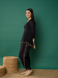 Thumbnail for Lyush Girl Black Solid Peplum Top With Dhoti Pants