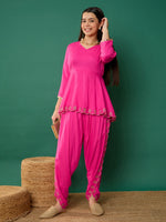 Thumbnail for Lyush Girl Fuchsia Solid Peplum Top With Dhoti Pants - Distacart