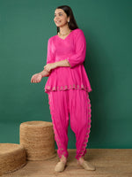 Thumbnail for Lyush Girl Fuchsia Solid Peplum Top With Dhoti Pants - Distacart