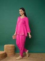 Thumbnail for Lyush Girl Fuchsia Solid Peplum Top With Dhoti Pants - Distacart