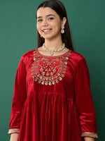 Thumbnail for Lyush Girl Red Velvet Embroidered Kurta With Pants - Distacart