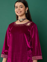 Thumbnail for Lyush Girl Fuchsia Velvet Emb Short Kurta With Palazzos - Distacart