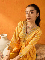 Thumbnail for Lyush Girls Yellow Brocade V-Neck Peplum Top With Palazzos - Distacart