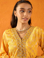 Thumbnail for Lyush Girls Yellow Brocade V-Neck Peplum Top With Palazzos - Distacart