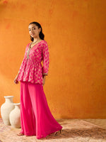 Thumbnail for Lyush Girls Fuchsia Brocade V- Neck Peplum Top With Palazzos - Distacart