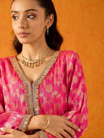 Thumbnail for Lyush Girls Fuchsia Brocade V- Neck Peplum Top With Palazzos - Distacart