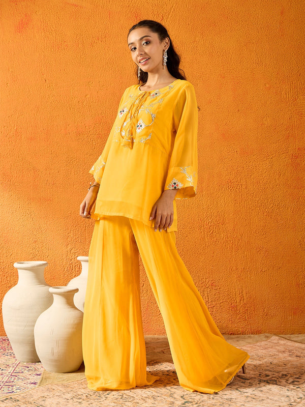 Lyush Girls Yellow Gota Embroidered Top With Palazzos - Distacart