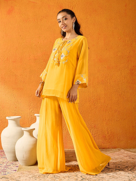 Lyush Girls Yellow Gota Embroidered Top With Palazzos - Distacart