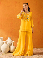Thumbnail for Lyush Girls Yellow Gota Embroidered Top With Palazzos - Distacart