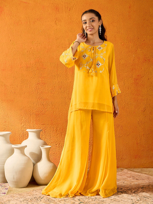 Lyush Girls Yellow Gota Embroidered Top With Palazzos - Distacart