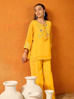 Thumbnail for Lyush Girls Yellow Gota Embroidered Top With Palazzos - Distacart