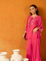Thumbnail for Lyush Girls Fuchsia Gota Embroidered Top With Palazzos - Distacart