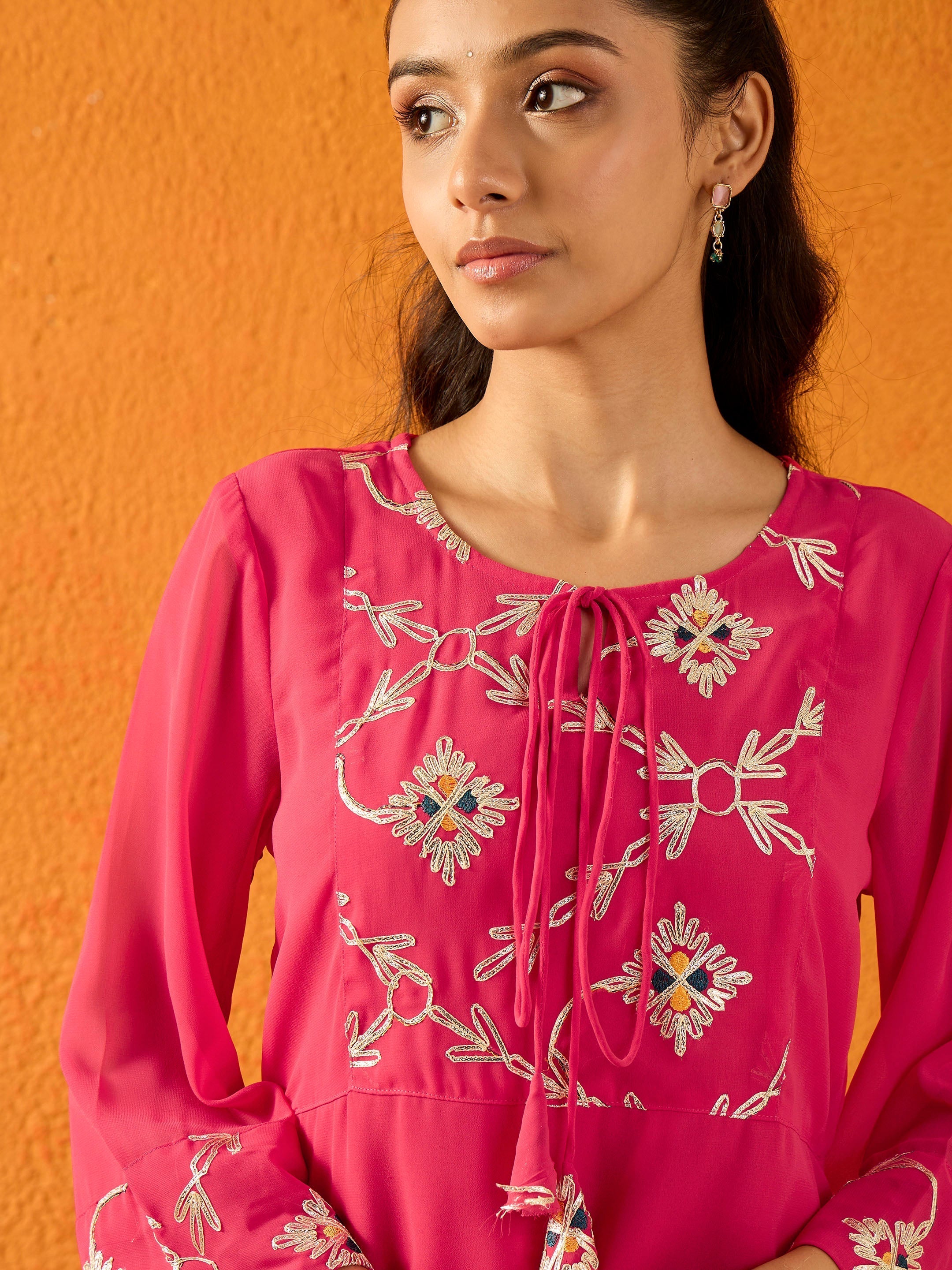 Lyush Girls Fuchsia Gota Embroidered Top With Palazzos - Distacart