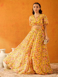 Thumbnail for Lyush Girls Yellow Floral Skirt With Crop Top