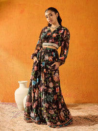 Thumbnail for Lyush Girls Black Floral Skirt With Crop Top