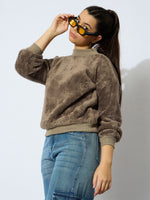 Thumbnail for Lyush Girl Brown Double Fur High Neck Sweatshirt - Distacart