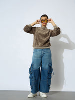 Thumbnail for Lyush Girl Brown Double Fur High Neck Sweatshirt - Distacart