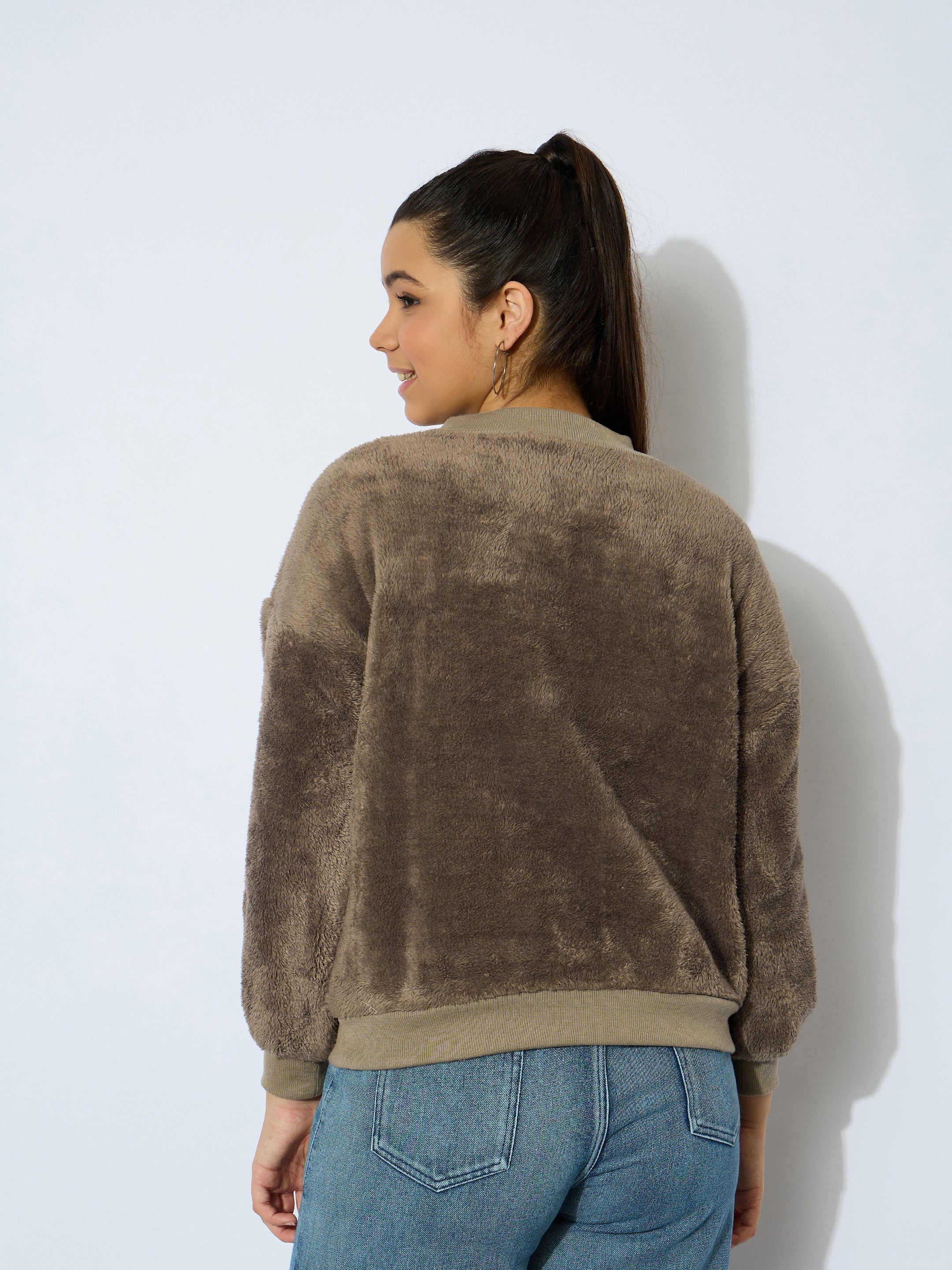 Lyush Girl Brown Double Fur High Neck Sweatshirt - Distacart