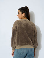 Thumbnail for Lyush Girl Brown Double Fur High Neck Sweatshirt - Distacart