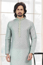 Thumbnail for Raivat Ethnic Cotton Thread Work Kurta Pajama In Light Green Colour - Dista