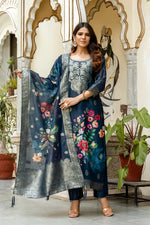 Thumbnail for The52 Women Gorgeous Chanderi Cotton Fabric Straight Kurta, Pant and Dupatta Set
