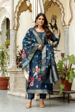 Thumbnail for The52 Women Gorgeous Chanderi Cotton Fabric Straight Kurta, Pant and Dupatta Set
