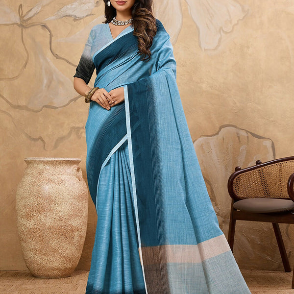 Astita Sky Blue Linen Saree