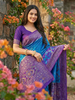 Thumbnail for Shree Shyam Fashion Blue Pochampally Silk Saree - Distacart