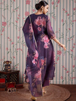 Thumbnail for Ode by House of Pataudi Floral Printed Gotta Patti Anarkali Kurta with Trousers & Dupatta - Distacart