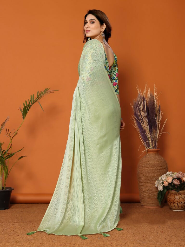 Partywear Designer Pista Polyester Zari Fancy Saree - Starwalk - Distacart
