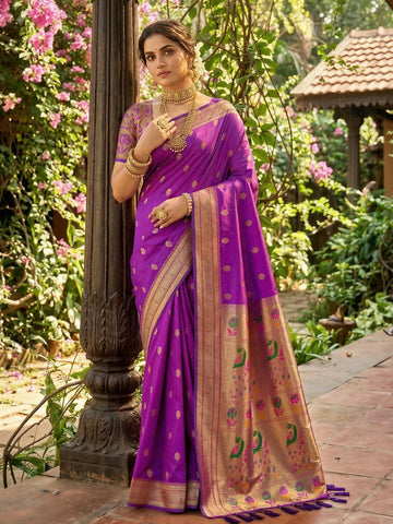 Shree Shyam Fashion Purple Soft Silk Saree - Dista