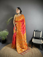 Thumbnail for Joban Fashion Pastel Orange Geometric Pattern Soft Silk Patola Saree - Distacart