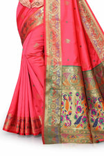 Thumbnail for Vedant Vastram Soft Litchi Silk Paithani Silk Saree - Peach - Distacart