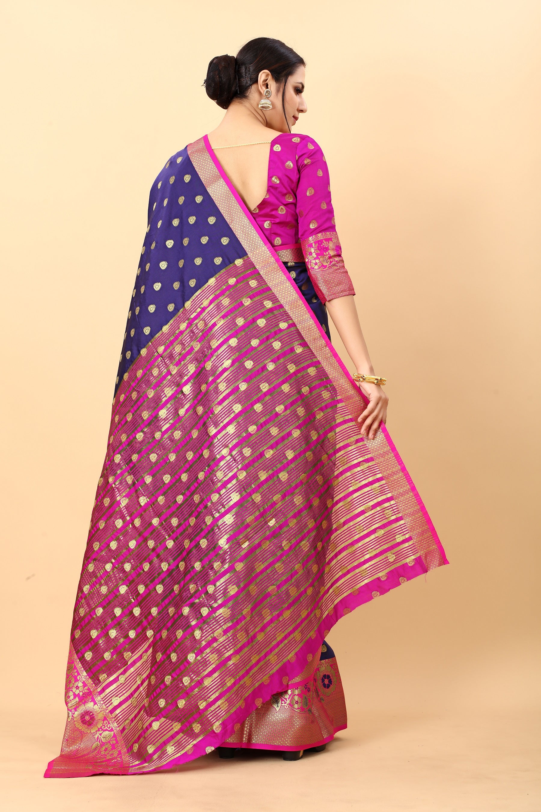 Vedant Vastram Soft Litchi Silk Kanjeevaram Saree - Navy - Distacart