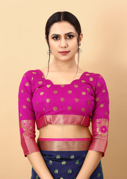 Vedant Vastram Soft Litchi Silk Kanjeevaram Saree - Navy - Distacart